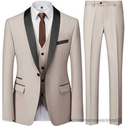 Men's Suits Blazers Suit Coat Pants Vest 3 Pcs Set / 2023 Fashion Mens Casual Boutique Business Wedding Groom Dress Blazers Jacket Trousers