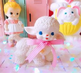 Pink Ribbon Bow Decor Rubber Sheep Toy Cute Classic Girly Sweet Heart Lamb Doll toys for Girl039s Bedroom Desk Gift Kids 2203144440705