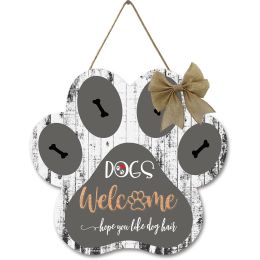 Funny Dog Sign Wooden Dog Paw Hanging Porch Sign Beware Of Dog Kisses Sign Front Door Wall Decor Cute Doggie Home Accessories