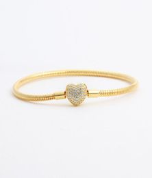 18K Yellow Gold plated CZ Diamond Heart Bracelets Original Box Set for 925 Silver Chain Bracelet for Women Wedding Jewelry9445330