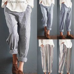 Women's Pants Capris Plus Size 5xl Cotton Linen Pants Women Summer Loose Harem High Waist Pocket Stripped Pants Casual Pantn Sweatpants Trousers T240412