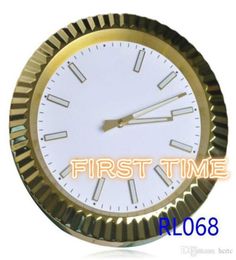 Wall Clocks Rlx Metal Clock High Quality Home Decoration Stainless Steel Gold Case White Dial Style9101200