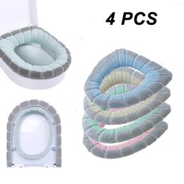 Pillow 4pcs Soft Bathroom Thicker Toilet Seat Cover Pad-Warmer Stretchable Fibers Easy Installation Ed Lid Covers Comfortable