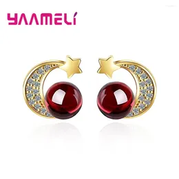 Stud Earrings Fast Cute Moon Earring For Girls/Women Lovely Summer Style Holiday Gift Cubic Zirconia With Red Design