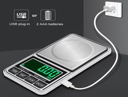 Rechargeable 001g 01g pocket Digital Scales for Gold Bijoux Sterling jewelry mini precision weight Balance Gram Electronic Scal1912011