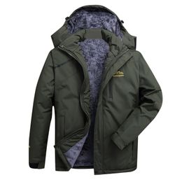 Plus Size 2023 Winter Warm Hooded Jacket Men Casual Thick Velvet Parka Fleece Coat Outwear Windproof Waterproof Military Jackets