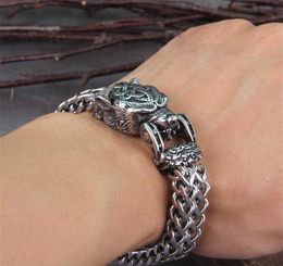 Vikings Jewellery Stainless Steel Russian Bear Bracelet Men039s Mesh Chain Can Open Mouth Punk Bracelets Biker 211124238S6312373