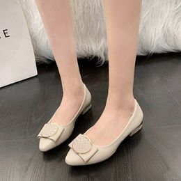 Soft leather single shoes for womens business shoes thick heels medium heels professional pointed high heels simple small leather shoes for women 35-4 V9ad#