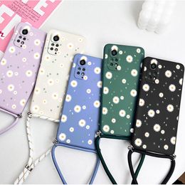 Deciduous Daisies Crossbody Lanyard Silicone Phone Case For Xiaomi Redmi Note 11 Pro Plus 12Pro Plus 11 11S 10 Pro 12 9 Cover