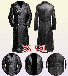 Men's Leather Faux MEN'S GERMAN CLASSIC WW2 UNIFORM OFFICER BLACK REAL LEATHER TRENCH COAT 2209227903642