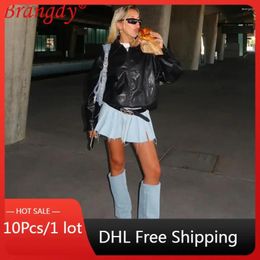 Skirts 10pcs Bulk Items Wholesale Lots Sexy Fashion Stretch Denim Zip Pleated Skirt 2024 Summer Club Party Dress B11178