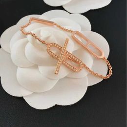 H bracelet High version H Love Piggy Nose Thick Plated 18K Rose Gold Full Diamond Bracelet for Womens New Korean Crowd Design Handwear