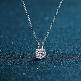 Sterling Sier S925 One Mosan Diamond Necklace Classic Four Claw Necklace Korean Simple Mosan Stone Clavicle Chain Female