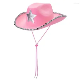 Berets Sparkling Rhinestone Cowgirl Hats With Furry Wide Brim For Women - Perfect Western Themed Parties Birthday Celebrations