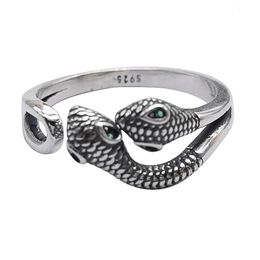BOCAI real S925 pure silver ring for women fashion doubleheaded snake adjustable woman ring240412