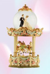 Wedding gifts groom bride crystal ball music box lantern double carousel eight tone box creative ornaments8674047