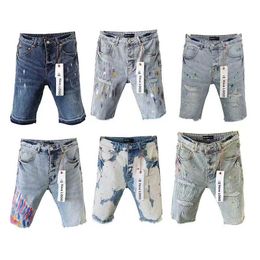Designer Pants Purple Brand Jeans Summer Hole High Street Purple Retro Straight Regular Denim Washed Old Jeans Long KE01