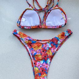 Bikinis 2023 Sexy Floral Swimsuit Woman Triangle Swimwear Micro Thong High Waist Bikini Set Biquini Bathing Suits