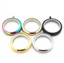 Pendant Necklaces Mixs 5pcsLot 25mm 30mm 5 Colors Stainless Steel Round Living Glass Memory Floating Locket Necklace DIY Je7033150