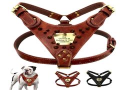 Custom Leather Dog Harness Spiked Studded Pet Vest Personalised ID Harnesses for Medium Large Dogs Pitbull Bulldog1344131