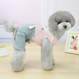 Dog Apparel Korean Striped Clothes Spring Summer Overalls Coat Bichon Yorkshire Home Clothing Small Dogs Costume Bib