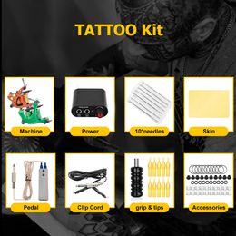 Complete Coils Tattoo Machines Kit with Power Supply Needles Grips Set Body Art Tools Set Permanent Makeup Tattoo Set