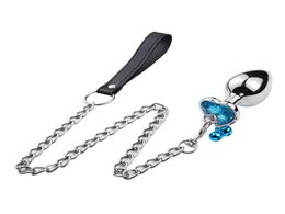 Leash Chain Anal Plug with Bell Adult BDSM Games Stainless steel Crystal Heart Anal Sex Butt Plug Stimulator Sex Toys For Wome Y196294279