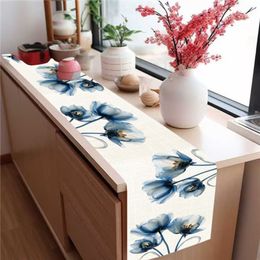 Blue Tulip Linen Table Runner Dining Table Kitchen Decor Anti-stain Dining Table Tablecloth Wedding Home Christmas Table Runner