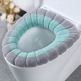 Toilet Seat Covers Removable Plush Soft Cushion Color Block Winter Warm Closestool Mat Cover Bathroom Accessories Universal