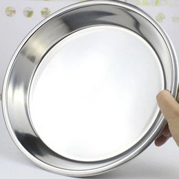 Plates Stainless Steel Non-magnetic Flat Round Plate Portable Dish Fruit Cake Baking Pan (26CM Silver) Crockery