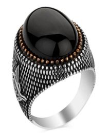 Handmade Turkish Jewellery Vintage Obsidian Rings For Men Women Ancient Silver Colour Black Zircon Gold Colour Beads Muslim 7571668