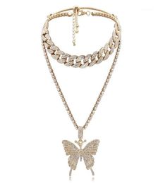 Chokers Fashion Women Butterfly Pendant Necklace Charm Bling Gold Color Double Layer Choker Jewelry Necklaces For Women12349468