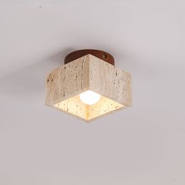 Led Ceiling Lamp Nordic Modern Downlight Square Stone Wood Cream Style Surface Mounted Down Light For Porch Balcony Corridor