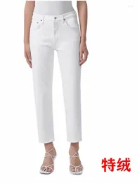 Women's Jeans Autumn Winter 2024 White Fleece High-Waisted Versatile Ladies Thickened Slim Denim Pants