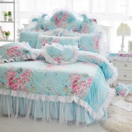 Bedding Sets Bed Sheet Set Korean Style Twill Floral Lace Cotton Duvet Cover Bedspread Princess Bedroom 2024