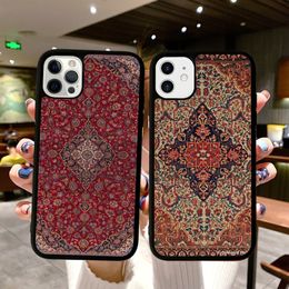 Persian Carpet Floral Pattern Phone Case Silicone PC+TPU Case For iPhone 14 11 12 13 Pro Max 8 7 6 Plus X XR Hard Fundas