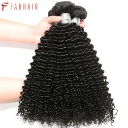 FABHAIR Kinky Curly Human Hair Bundles With Closure 5x5 Transparent Lace Closure With Bundles Brazilian Remy Human Hair Weave