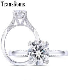 Transgems 14k White Gold Centre 15ct 75mm Round F Colour Moissanite Ring With Accents For Women Vintage Engagement Bridal Set Y192732059