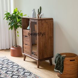 North America Black Walnut Wooden Side Cabinet Wine Cabinet Sideboard TV Cabinet Solid Wood Log Nordic