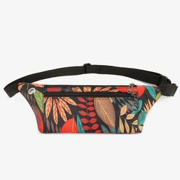 Women Men Waist Bag Adjustable Oxford Cloth Flower Print Fanny Pack Crossbody Bag Storage Packs for Outdoor Camping Running