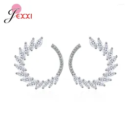 Stud Earrings Leaves Shaped 925 Sterling Silver Clear CZ Circle Round For Women Jewellery Brincos Valentine Day Gift