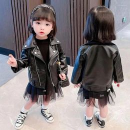 Jackets Girls Leather Coat Outerwear Zipper Coats Casual Style Kids Spring Autumn Clothing1-6 Yeas