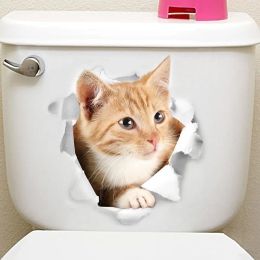 Cat 3D Wall Sticker - Fun Bathroom, Toilet, or Kids Room Decoration, Waterproof and Refrigerator-Friendly