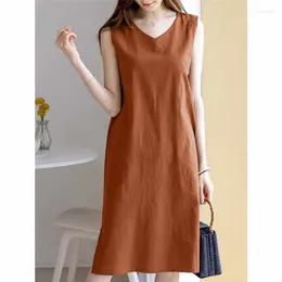 Casual Dresses Solid Color Suspender Dress Women's Elegant Temperament Loose Fit Split Hem Long Vestidos Sexy Sleeveless V-Neck Oversized