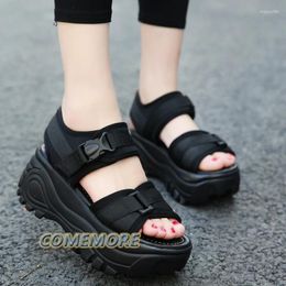 Dress Shoes 2024 Designer Ladies Sandals High Quality Sneakers Women's Summer Platform Wedges Heel Black Sandalias De Mujer