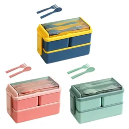 Dinnerware 1400ML Storage Containers Plastic Double Layer Microwave Bento Boxes BPA-Free Lunch With Utensil For School Kids