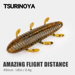 TSURINOYA 45mm 2.4g INSECTA Soft Worm Bass Game Caterpillar Worm Soft Baits No Sinker Slide Back Rig Long Casting Fishing Lure