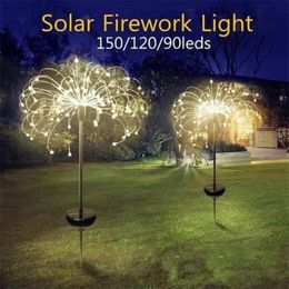 Lawn Lamps Solar Powered Outdoor Grass Globe Dandelion Fireworks Lamp Flash String 90 120 150 LED For Garden Landscape Holiday Li289I