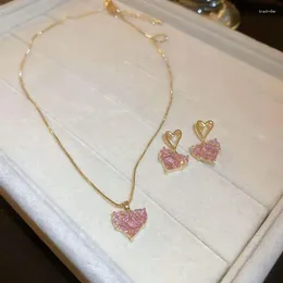Stud Earrings Punk Girls Pink Love Necklace Set Light Luxury Minimalist Elegant And Stylish Design Versatile Crystal Wholesale Xxzhj