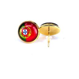 Stud National Flag Earring Russia Spain France 10Mm Glass Gem Cabochon Sier And Gold Plated Copper Jewellery B18124 Drop Delivery Earri Dh2Xe